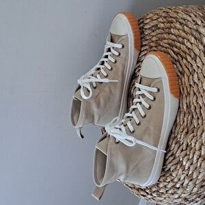 J.Crew Womens Tan Canvas High Top Sneakers Cream Soles‎ Size 8
